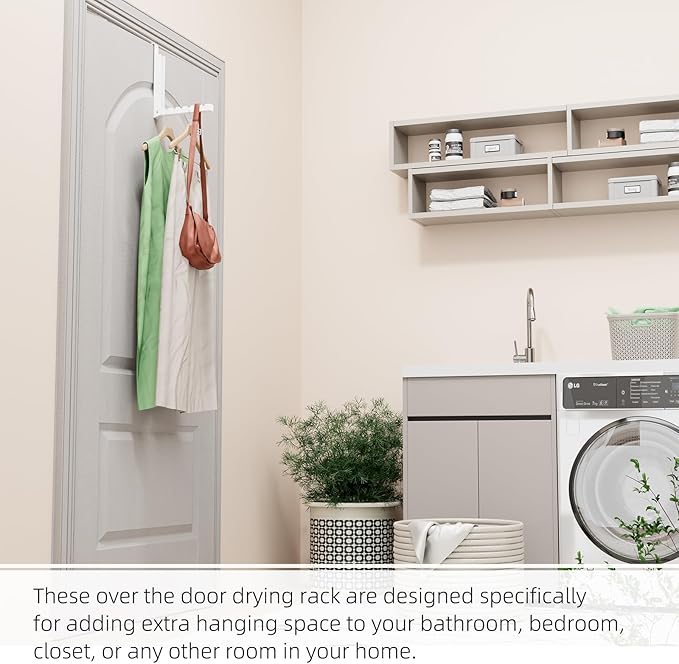 Over The Door Hanger Folding Clothes Drying Rack, Folding Hanging Coat Rack for Indoor Laundry Room Compact Small Space Foldable Portable Clothing Hanger Hook Collapsible- 4 Pack(White)