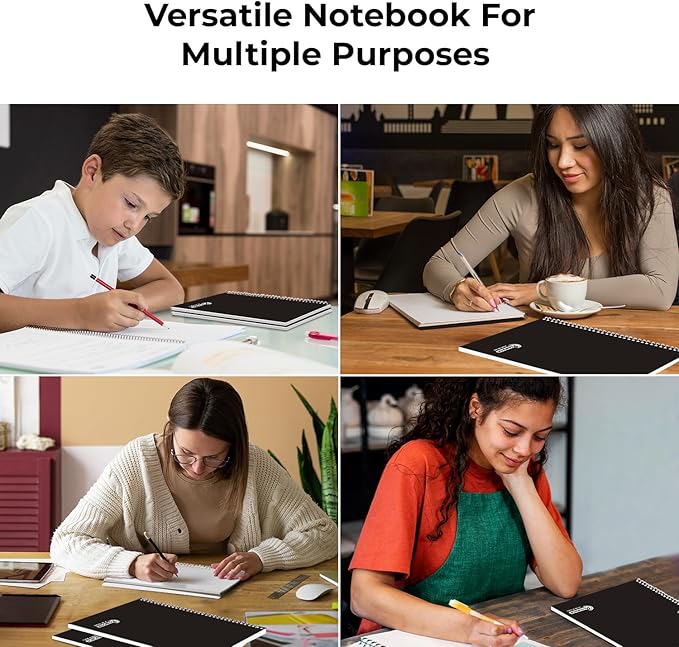 1 Subject Spiral Notebook, 12 Pack, College Ruled, Water Resistant Cover, Thick 140 Pages/Book (70 Sheets), 8 x 10-1/2, 3 Hole, Bulk School & Office, Black Cover