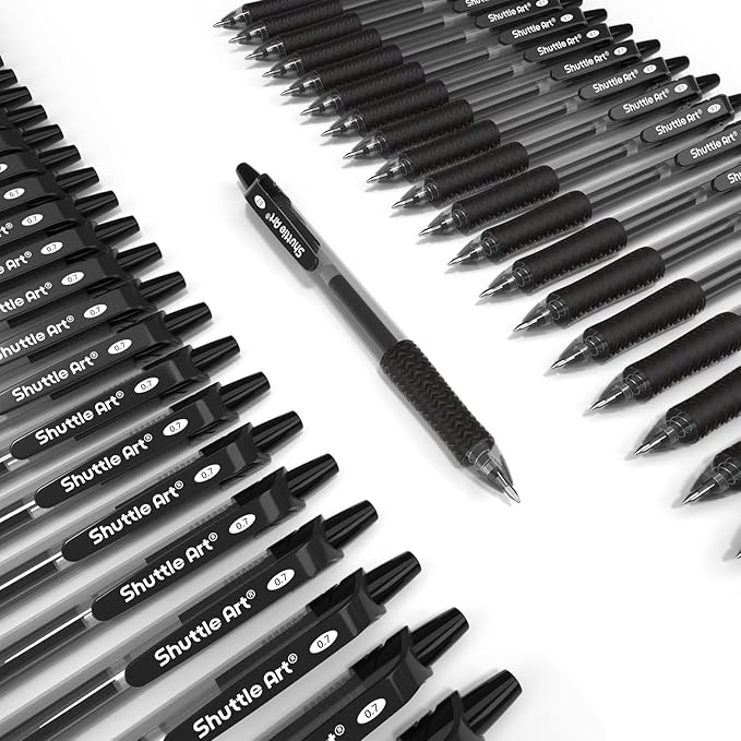 Shuttle Art Black Gel Pens, 100 Pack Retractable Medium Point Rollerball Gel Ink Pens Smooth Writing with Comfortable Grip for Office School Home Work