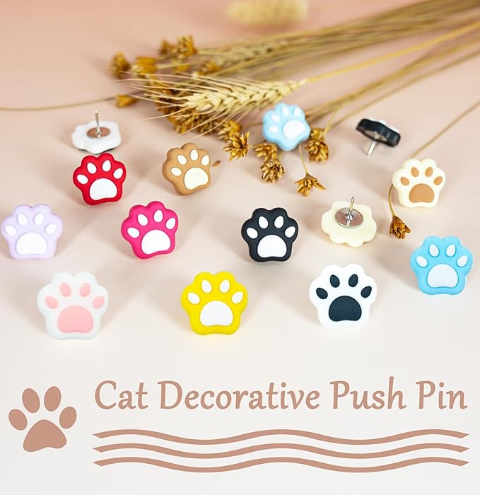 30Pcs Push Pins for Bulletin Board, Cute Push pins,Decorative Thumb Tacks, Cork Boards for Walls, for Women Office Decor,Classroom Decor,Cubical Decor,Home Decor (30-Cat Paw)