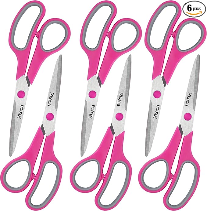 Pink Scissors Pack, Rkqoa 8" All Purpose Scissor - High Performance and Designed for Everyday use, Stainless Steel Shears Set with Comfort Grip, Right/Left Handed