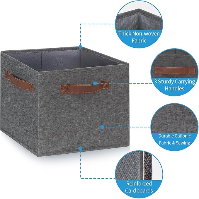 GhvyenntteS Large Fabric Storage Bins with 3 Handles, 15x11x9.6 Inch Storage Baskets for Shelves, Foldable Closet Storage Bins for Shelves, Closet Organizers and Storage Boxes, Gray