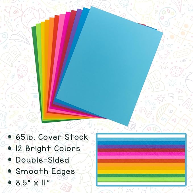 Hygloss Bright Colored Cardstock - 8.5x11-Inch, 12 Assorted Colors, 240 Sheets, 65 lb/ 176 gsm, Fade-Resistant, Acid-Free Color Card Stock Paper