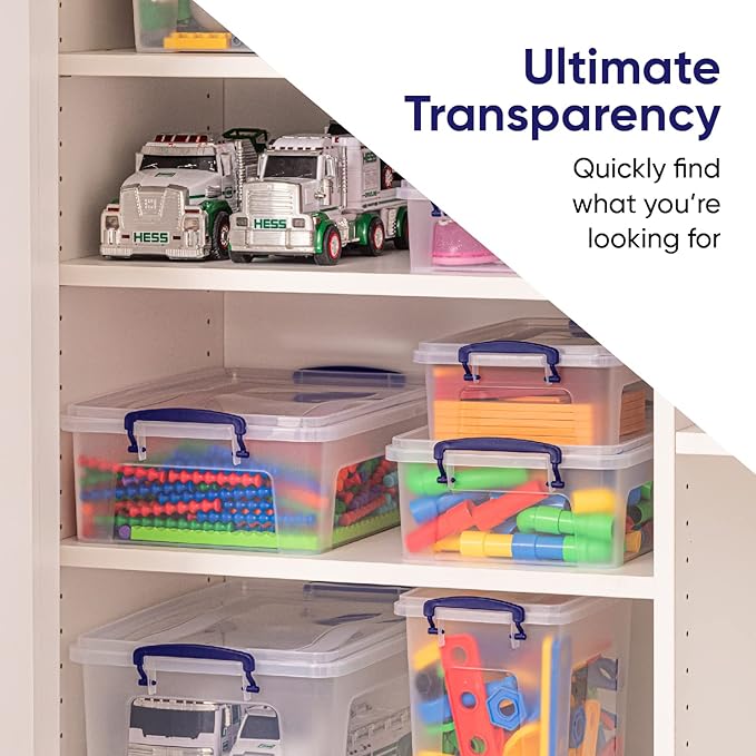 Superio Storage Bins with Lids- Clear Boxes for Organizing, Stackable Plastic Containers- BPA Free, Non-Toxic, Odor Free, Organizer for Home, Office, Dorm (6 Pack, 28.5 Qt)