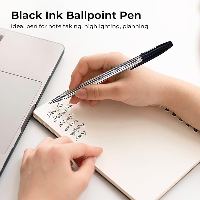 M&G Ballpoint Pens, Black Ink Ballpoint Pens Fine Point 0.7mm, Ball Point Pens Bulk Smooth Writing with Anti-Slip Grip & Plug-In Cover for Journaling Office Supplies School Women Men (40 Pack)