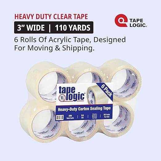 Tape Logic 3" x 55 yds Acrylic Packing Tape 3.5 Mil, Clear (6-Pack) Heavy Duty Packing Tape Rolls for Sealing Boxes at Home, Warehouse, & Office, Supplies for Packaging, Shipping, Moving