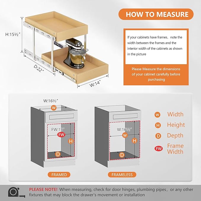 WelFurGeer 2-Tier Pull Out Cabinet Organizer with Soft Close Slides, Pull Out Drawers for Cabinets, Heavy-Duty Slide Out Drawers for Kitchen Cabinets, Under Sink, Pantry & Bathroom