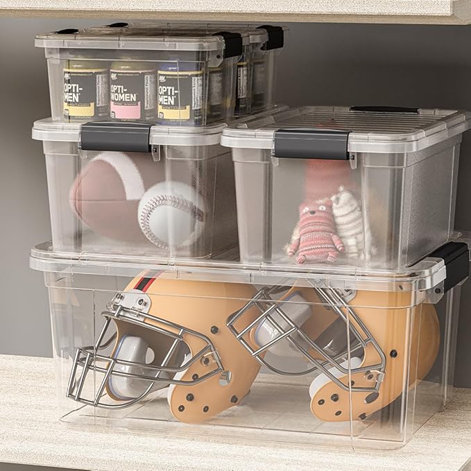 Superio Storage Bins with Lids- 8 Pack, 1.85 Qt Clear Boxes for Organizing, Stackable Plastic Containers- BPA Free, Non-Toxic, Odor Free, Organizer for Home, Office, Dorm