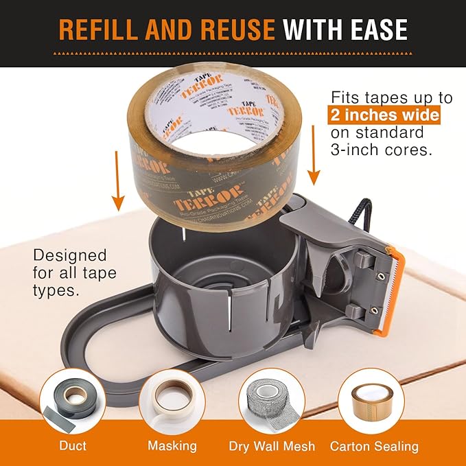 Clear Packing Tape with Dispenser (2 Rolls) - Professional Grade for Boxes - Packaging, Shipping with Refillable Dispenser, Fits Standard Bulk Up to 2" Wide