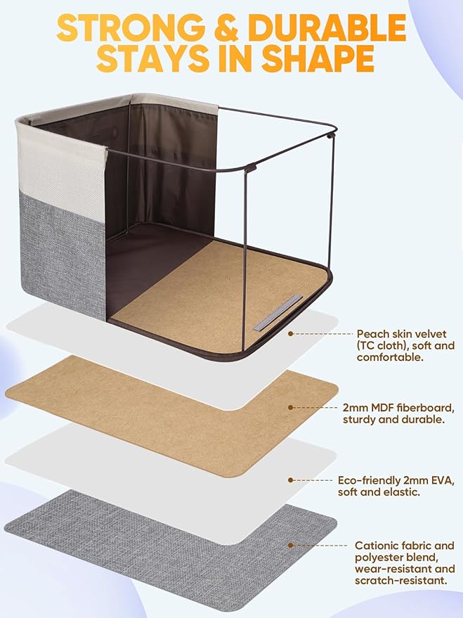 BALEINE 3 Pack Fabric Storage Bins for Shelves, Linen Storage Baskets for Organizing, Decorative Closet Bins for Clothes, Home (Grey, 17''x13''x10.5'')