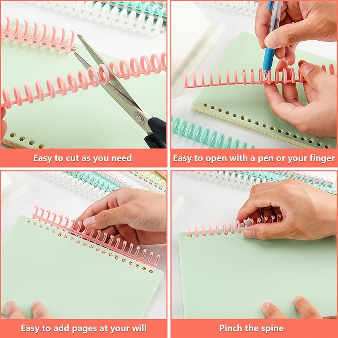 Binding Spines/Coils/Combs Easy to Open Close Adding Pages for Binding Machine Worklion,26pcs，Diameter 1/2"， 30 Ring， Maximum 85 Sheets， Multicolor Trimmable Binding Combs