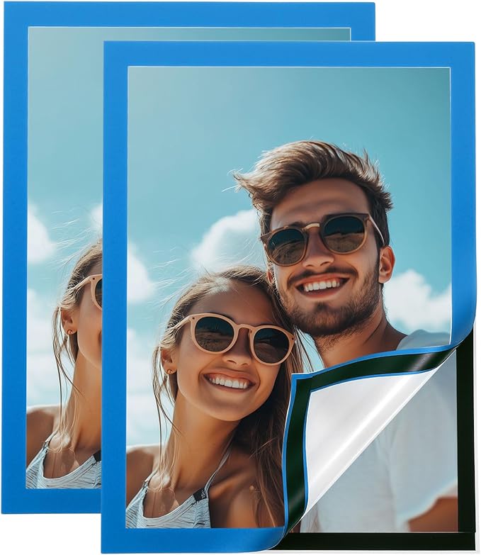uxcell 2 Pcs Magnetic Sign Holder, 8.3" x 11.7" Self-Adhesive Magnetic Wall Signs Holder Magnetic Picture Frame Document Holder for Home Office Wall Window Displays, Sky Blue