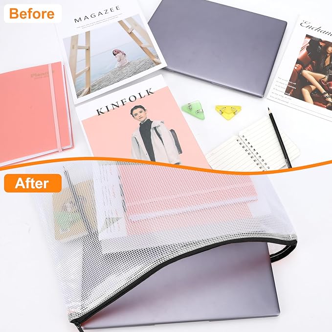 20pcs Plastic Mesh Zipper Pouch Bags, A3 17x12 Inches Extra Large Zipper Bags, Reusable Zipper Pouches for Classroom Office Supplies Organizing, Puzzles & Games, Board Game Organization