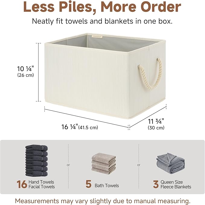 StorageWorks Storage Baskets for Shelves, Foldable Fabric Closet Storage Bins with Handles, Fabric Storage Bins Clothes Organizer, Beige, White & Ivory, 3-Pack, Extra Large