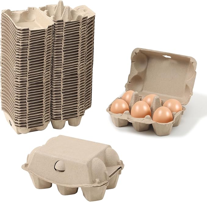 40 Pack Egg Cartons Cheap Bulk, 6 Count Egg Storage Containers Holder, Sturdy Natural Pulp Material Perfect for Storing Extra Eggs