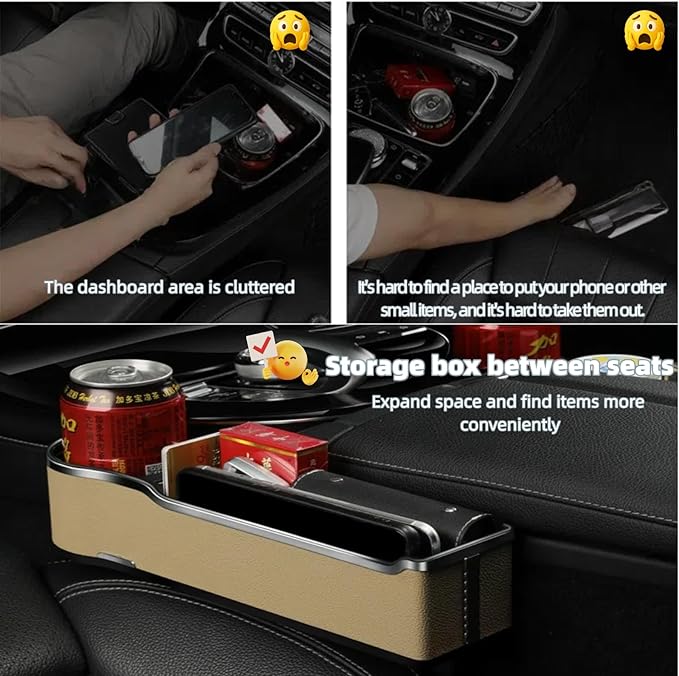 DEEYOTA a Gap Filler Organizer with Cup Holder, Car Seat Organizer Auto Console Side Storage Box Organizer for Car Front Seat (Black)