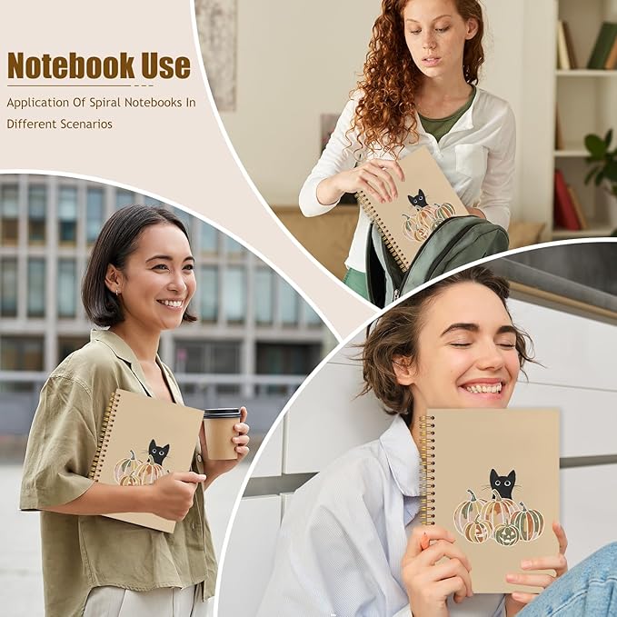 WUCHJ Halloween Black Cat Pumpkin Notebook, Fall Halloween Pumpkin Journal, Black Cat Gifts, Farmhouse Fall Autumn Spiral Notebook Journal for Note Taking, 5.5x8.3 Inch