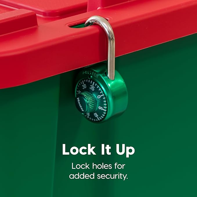 IRIS USA 12 Gallon Heavy Duty Holiday Storage Bins with Lids, 4 Pack - Made in USA, Tough Snap On Lockable Lid Stackable Industrial Rugged Tubs, Garage Organization, Reusable Box - Green/Red