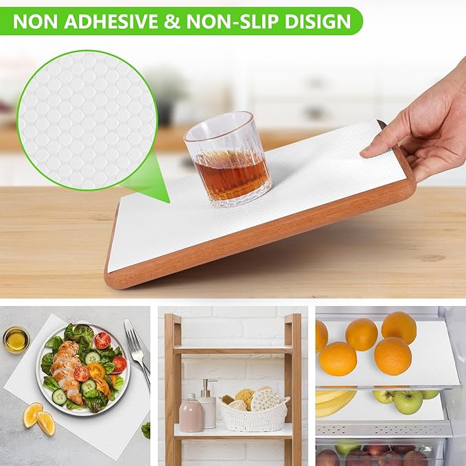 Shelf Liners for Kitchen Cabinets Non Adhesive Drawer Liner for Bathroom Waterproof Refrigerator Liners for Shelves Fridge Plastic Mats Cabinet Cupboard Liner White 11.8 x 118 Inches