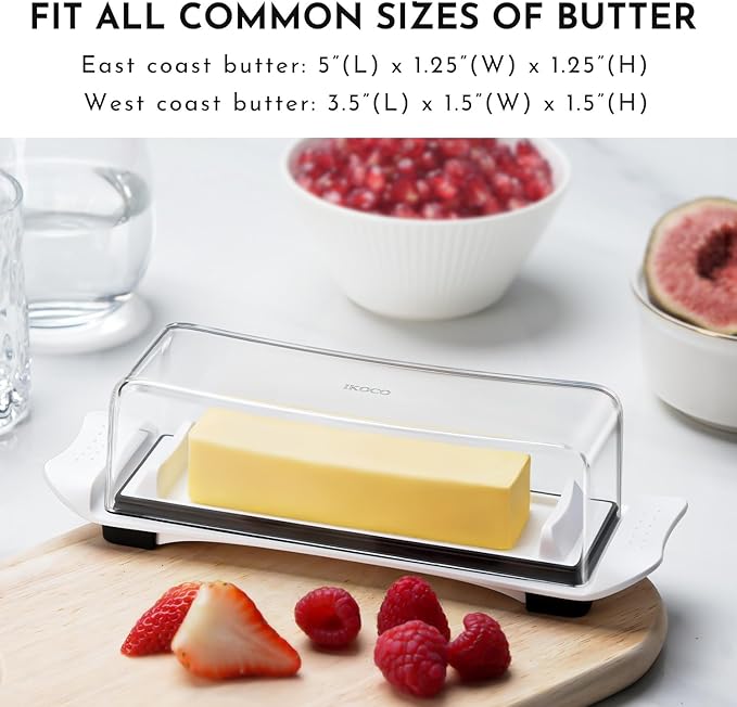 Butter Disher with Lid, IKOCO Butter Keeper Container for Refrigerator and Countertop Use with Butter Knife, White
