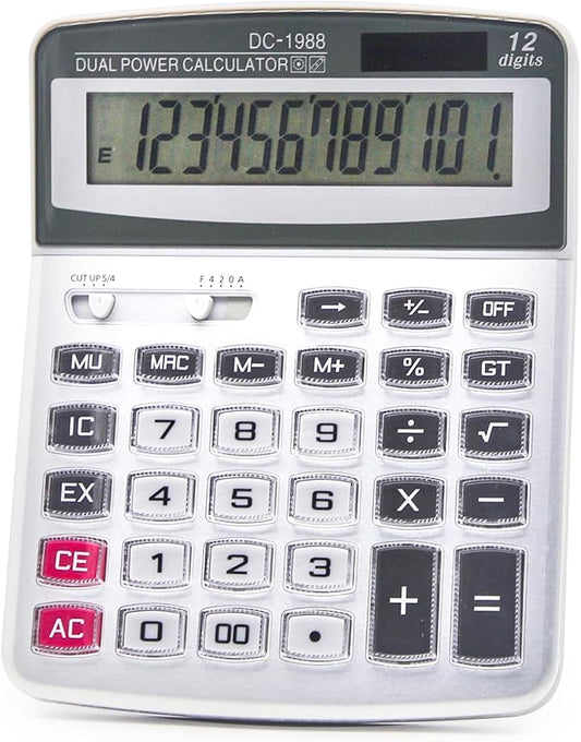 OFFIDIX Desk Calculator 12 Digits Extra Large LCD Display,Big Buttons Dual Power Solar Calculator for Office,Work,Business,Home and School