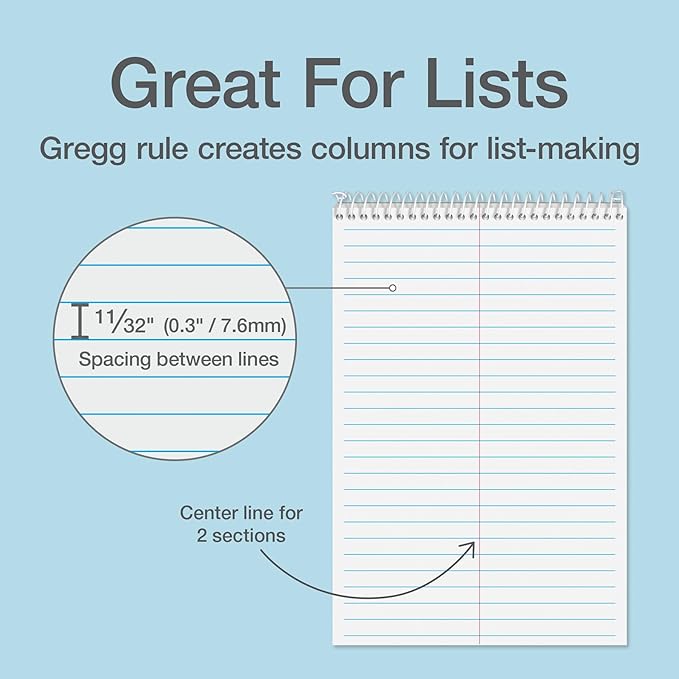 Oxford Steno Spiral Notebooks, Top Bound Steno Pads, 6x9 Inches, Gregg Ruled for Lists, White Paper, Asst. Neutral Covers, 80 Sheets, 6 Pack (1007113)