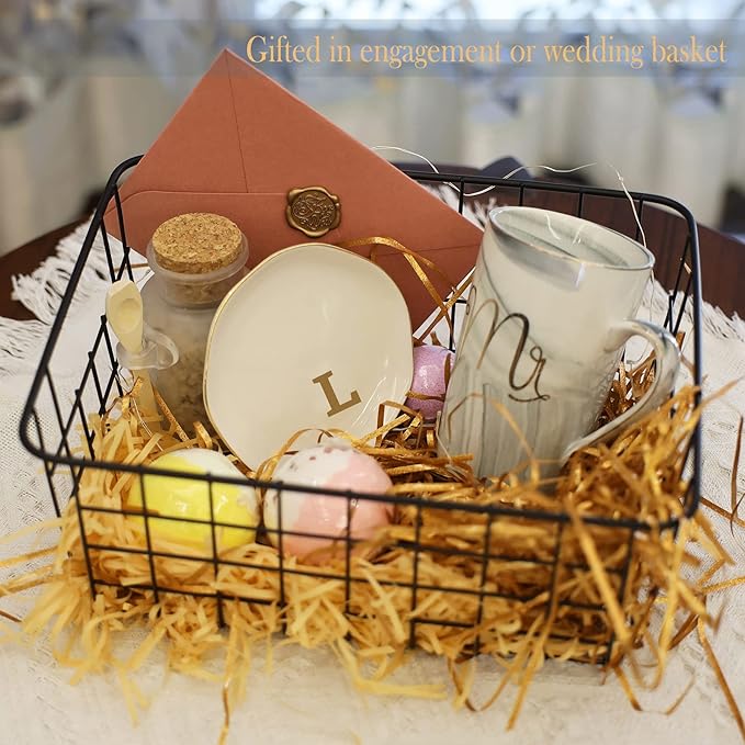 Initials Ring Dish Jewery Tray with personalized L-Monogrammed Gifts Wedding Engagement for Women Friends sister,Ceramic White