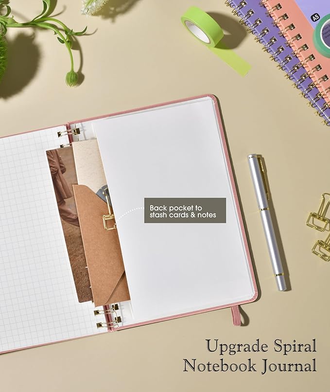 Graph Spiral Journal Notebook, A5 Hardcover Spiral Journals for Women Men, 100 GSM Graph Paper Notebooks, 150 Pages Spiral Bound Grid Notebook for Writing Note Taking Work 5.75" x 8.38", Blush Pink