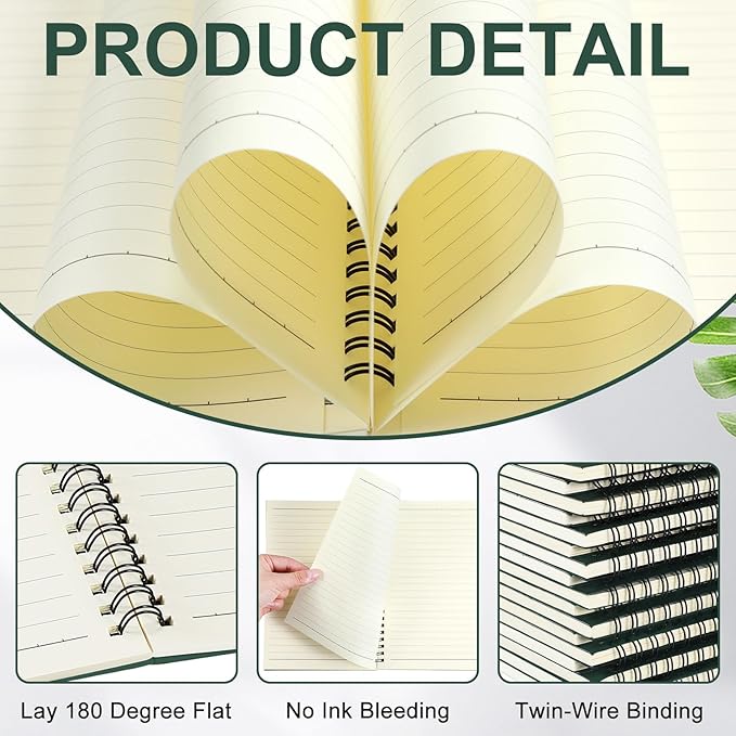 Yahenda 36 Pcs Spiral Notebook Bulk A5 Journal Lined 8.3'' x 5.5'' Writing Composition Paper Small Notepad Subject Notebook for Students Office Business Back to School Supplies (Deep Green)
