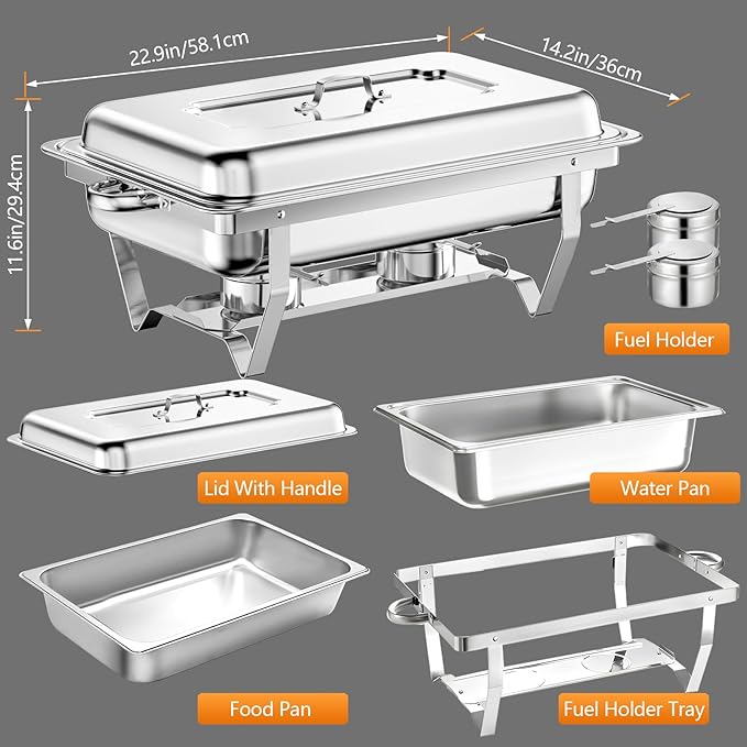 Chafing Dish Buffet Set, 8QT Stainless Steel Chafing Dishes for Buffet, Full Pan Chafing Dish, Buffet Servers and Warmers for Party, Wedding,Catering (5 PACK)