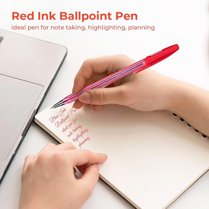 M&G Ballpoint Pens, Red Ink Ballpoint Pens Fine Point 0.7mm, Ball Point Pens Bulk Smooth Writing with Anti-Slip Grip & Plug-In Cover for Journaling Office Supplies School Women Men (40 Pack)