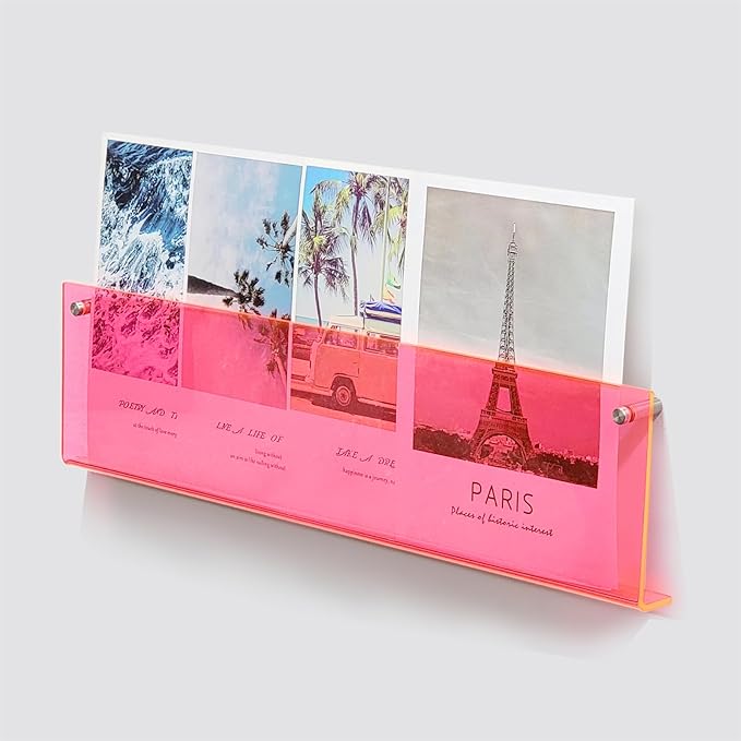 ROYALITA 2-Pack Acrylic Magazine Holder Brochure Holder, 24" Record Holder Magazine Rack, Fashion Hanging Bookshelf Literature Storage Rack for Waiting Room, Living Room, Office, Pink 24 Inch