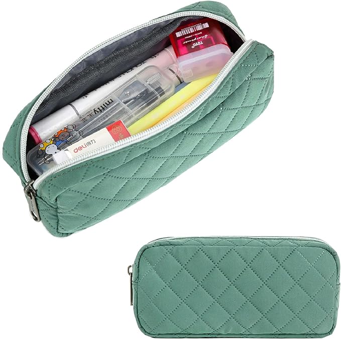 Della Gao Small Pencil Case Large Capacity Pencil Pouch Marker Pen Bag Coin Pouch Office Stationery Organizer (Dark Green)