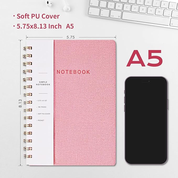 Lined Spiral Notebook College Ruled A5 Journal Book for Note Taking, 160 Pages Writing Journal for Office and Home School Supplies 5.75x8.125 inch (6pack-3Reefblue/3Pink)