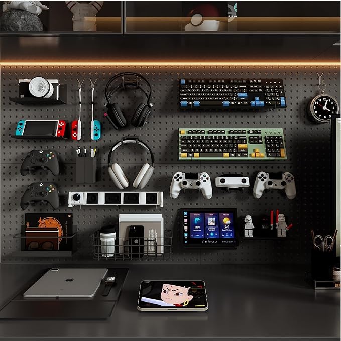 HUHOLE Pegboard Drill Holder, Peg Board Utility Hooks, 10 Pack Heavy Duty Peg Board Tool Holder for Power Tools, Drill, Hammer, Cord, Fit for 1/4" Pegboard