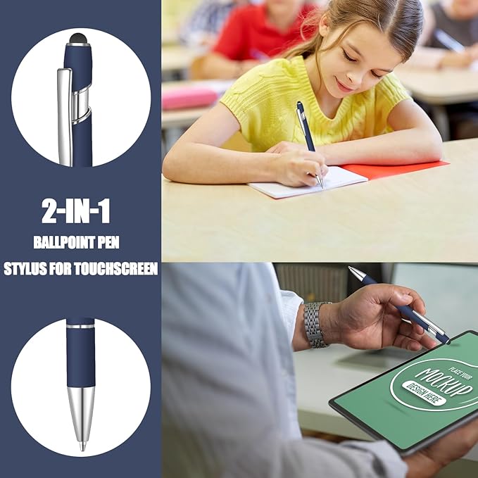 36 Pcs Blue Ink Ballpoint Pen with Stylus 2 in 1 Ballpoint Pen for Touch Screens School Office Coworkers (Blue)