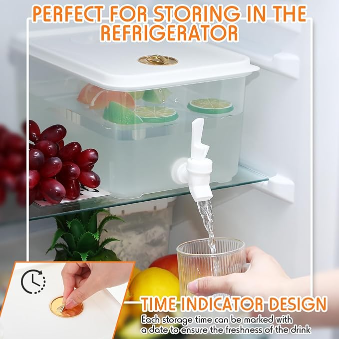 Domensi 2 Pack 1.5 Gallon Drink Dispenser for Fridge with Spigot Water Dispenser Leak Proof Lids Filter Screen Beverage Juice Container Sealed Plastic Lemonade Milk Cold Hot Drink Tea Jug for Party