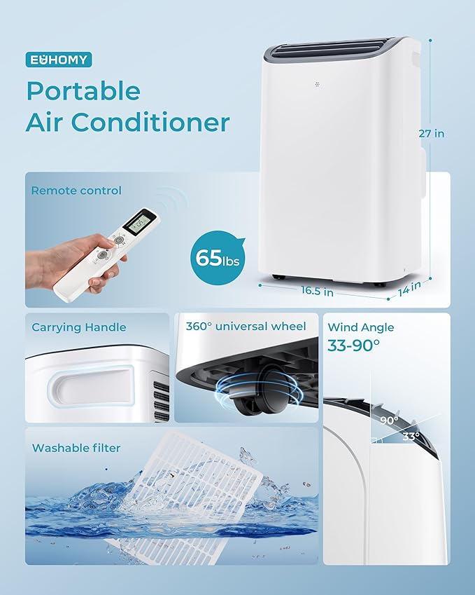 EUHOMY Portable Air Conditioners, 14000 BTU Portable AC Unit up to 700 Sq.Ft, 4-in-1 Portable Air Conditioner with Cool,mDehumidifier, Fan, Sleep Mode, 24H Timer, Remote, for Apartment, RVs, Bedroom