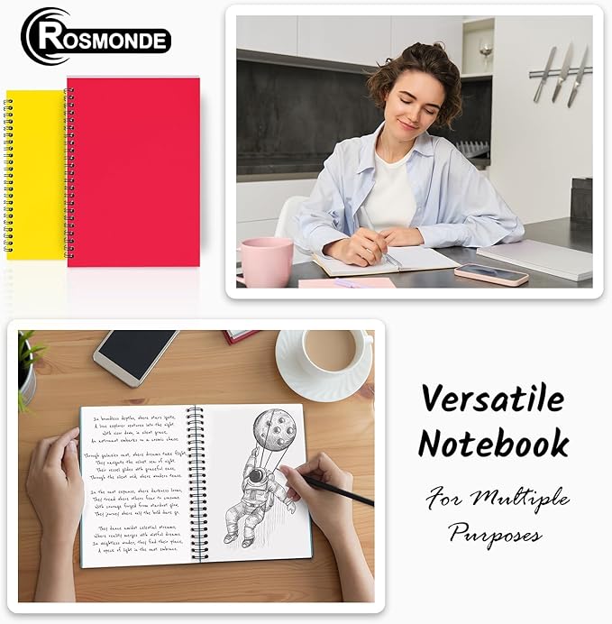 Blank Spiral Notebook, 12 Pack, 5.8 x 8.3, 120 Pages (60 Sheets), 100 GSM Unlined Drawing Notebooks, Assorted A5 Journals, No-Bleed, Sketching, Note Taking, Blank Journals for Office & School