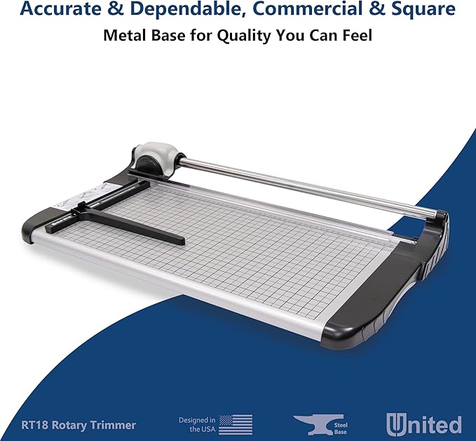 United Office Products RT18 Commercial Rotary Paper Trimmer, Sturdy Metal Base, 18" Cut Length, 15 Sheet Capacity, Paper Cutter for Offices, Schools and Crafts