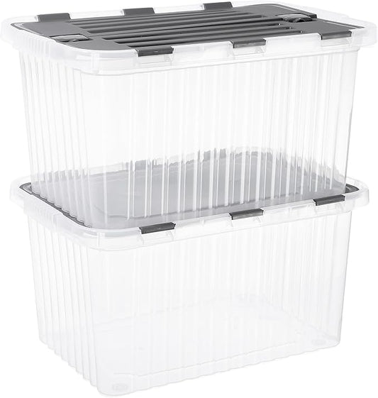 Superio Storage Bins with Lids, Clear Plastic Containers for Organizing, Stackable Totes, BPA Free, Odor Free, Organizer Boxes for Home, and Dorm, 35 Quart (2 Pack, 20.25"x14"x10.5")