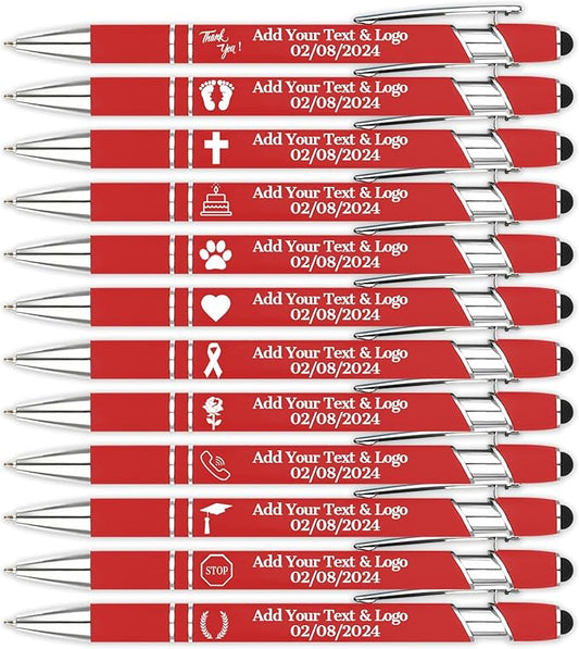 Personalized Pens with Name Logo or Message, Up to 1200 pcs Bulk Custom Metal Ballpoint Pen with Black Ink Customized Gift for Business, Graduation and Promotions (Red)