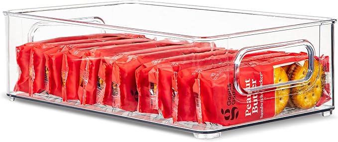 primebox Clear Plastic Organizing Container with Integraged Handles for Home Organization for Kitchen, Pantry, Fridge, Freezer, Cabinet,Bathroom, Stackable. 10"x6"x3"