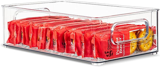 primebox Clear Plastic Organizing Container with Integraged Handles for Home Organization for Kitchen, Pantry, Fridge, Freezer, Cabinet,Bathroom, Stackable. 10"x6"x3"