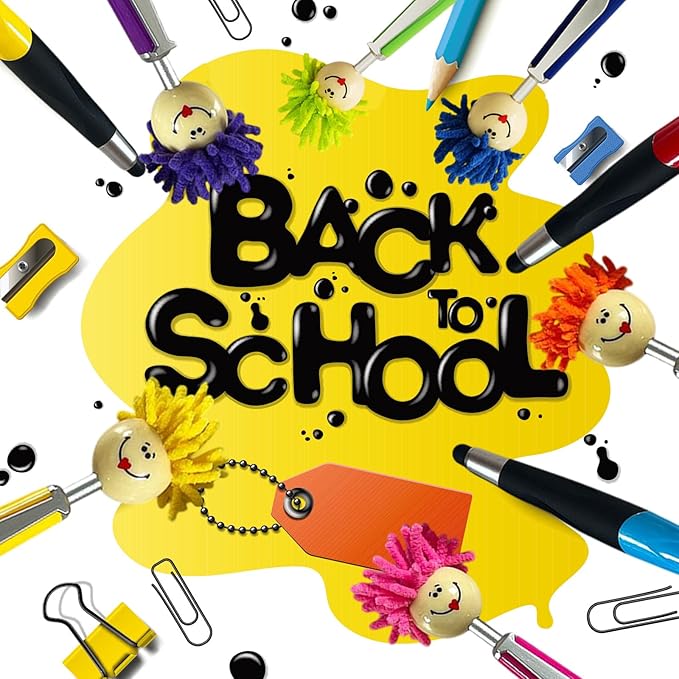 8pcs Mop Head Ballpoint Pens, Funny Mophea Topper Pen with Plush Hair Writing Click Pen Portable Cute Cartoon Multi-function Signing Pens Decor Gift for Office Home Kids and Adultes 8-color outfit