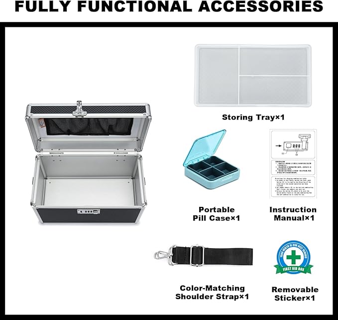 Storage Lock Box with Combination code, Lockable Medicine Storage Case, Empty First Aid Box, Security Lock Box, Multipurpose Lockbox for Home and Outdoor Use (Black, Large)