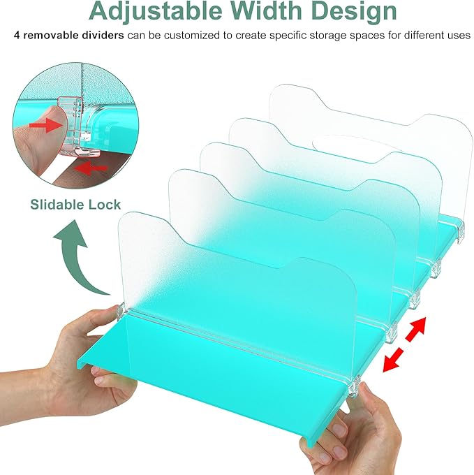 Freezer Organizer 12” Visible Fridge Organizer Rack with Removable Dividers and Handles, Freely Adjustable, Fits Refrigerator Frozen Meals, Lunch Meat Box, Cheeses (Mint Green)