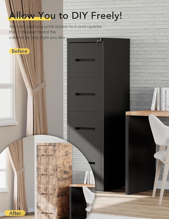 JOMEED 4-Drawer File Cabinet, Legal/Letter Size Storage, Full-Extension Drawers, Steel Construction, Lock System, 66 lbs Per Drawer Capacity