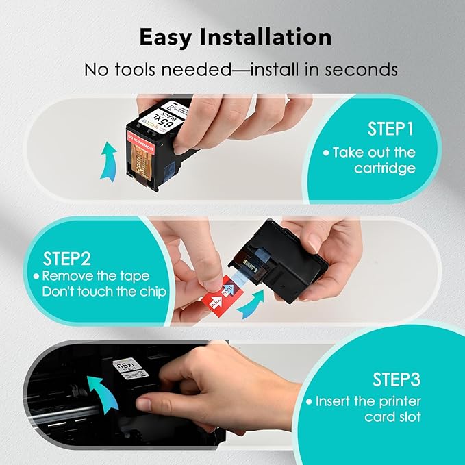 Eco-Friendly Remanufactured Ink Cartridge Replacement for HP Ink 65 XL 65XL Black and Color Combo Pack for 5055 5052 5010 5070 5014 3755 2655 3720 3722 3723 3752 3758 2652 2624 2640 Printer