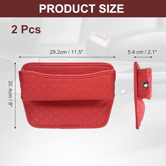 HARFINGTON 2pcs Car Seat Gap Filler Organizer 11.5 x 8 x 2.1 Inch Leather Universal Car Organizer Storage Box Between Seat and Console for Phone Sunglasses Keys, Red
